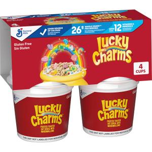 Lucky Charms Gluten Free Cereal with Marshmallows, Kids Breakfast Cereal, Made with Whole Grain, 4 Cereal Cups, 6.8 oz (BB: January, 11, 2026)