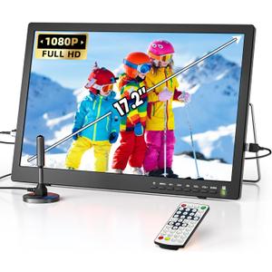 Desobry 17.2 Inch Portable TV with Antenna, 7000mAh Battery Operated TV Small TV with 1080P HDMI Input, AV Input, USB, Portable Monitor with Built-in Stand, Perfect for Kitchen Bedroom Camping RV
