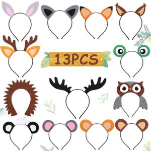 13PCS Woodland Animal Headbands Forest Friend Wild One Camping Theme Felt Ears Headbands For Woodland Creature Theme Baby Shower Birthday Party Favors Kids Adults Cosplay Apparel Party Supplies