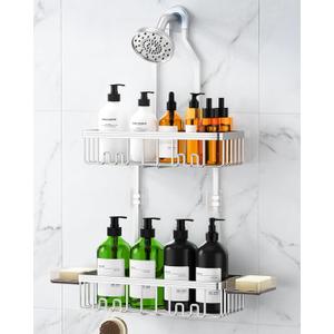 Shower Caddy Hanging, Never Rust Shower Organizer Hanging, Aluminum Shower Racks for Inside Shower with Hooks for Razor, Bathroom Organizers and Storage with Soap Holder, Bright Silver