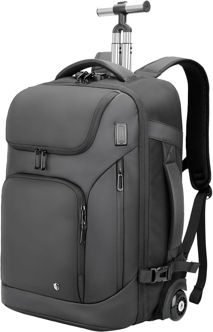 Rolling Backpack,17inch Laptop Backpack with Wheels,Water Resistant Carry on Luggage with USB C Ports, Wheeled Backpack Suitcase for Men Women Adults to Travel