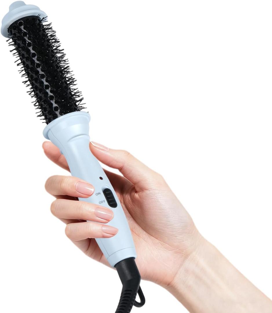 Dual Voltage Heated Round Brush, Mini Thermal Brush for Volumizing and Small Curls, 1 Inch Travel Curling Iron for Short Hair, Blue