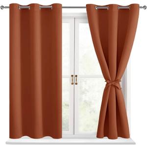 Hiasan Short Blackout Curtains for Bedroom - Thermal Insulated & Energy Saving Window Curtains for Living Room, 2 Drape Panels Sewn with Tiebacks for Fall Home Decor, Burnt Ochre, 38 x 45 Inch