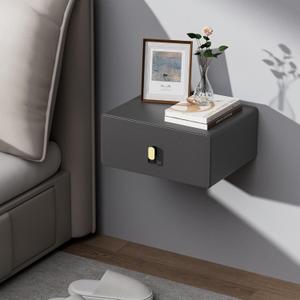 VICITON Modern Floating Nightstand with Solid Wood Drawer, Wall Mounted Bedside Table for Bedroom (Dark Gray, Small)