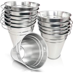 ArtCreativity Large Galvanized Metal Buckets with Handles, 4.5" W x 5" H, 12 Pack, Metallic Pails for Party Favors, Wedding Decoration, Centerpieces for Party, Ice Bucket, Vase, Garden Planter, Easter