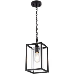 MAYNA 1-Light Farmhouse Pendant Light, Black Metal Cage Light Fixtures with Adjustable Chain and Glass Shade,Hanging Lights for Kitchen Island,Porch,Hallway