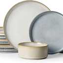 Famiware Star 12-Piece Stoneware Dinnerware Sets for 4, Reactive Glaze Plates and Bowls, Modern Rustic Dishes for Everyday & Formal Use, Chip/Scratch Resistant, Microwave/Dishwasher Safe, White & Blue