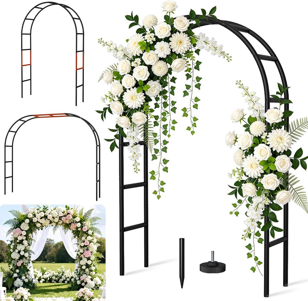Thickened Rustproof Garden Arch Metal Trellis for Climbing Plants Outdoor, Wedding Arch Garden Arbor Frame Archway 4.9 x8.1 or 7.9 x6.7Ft Flower Arches for Bridal Party Decoration (Black)
