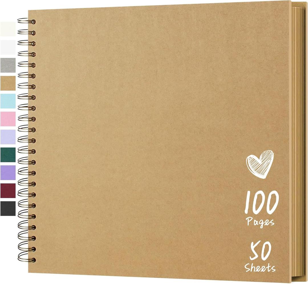 Scrapbook 12x12 Inch DIY Scrapbook Album Hardcover Kraft Paper Scrap Book Photo Albums 100 Pages Perfect for 4x6 / 5x7 / 6x8 Photos Memory Book for Family, Wedding