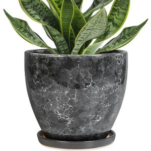 6.3 Inch Plant Pot - Ceramic Planter for Indoor with Drainage Hole and Saucer, Round Succulent Pot, Modern Flower Planters, Home Room Garden Office Decor, Gardening Gifts for Women, Grey