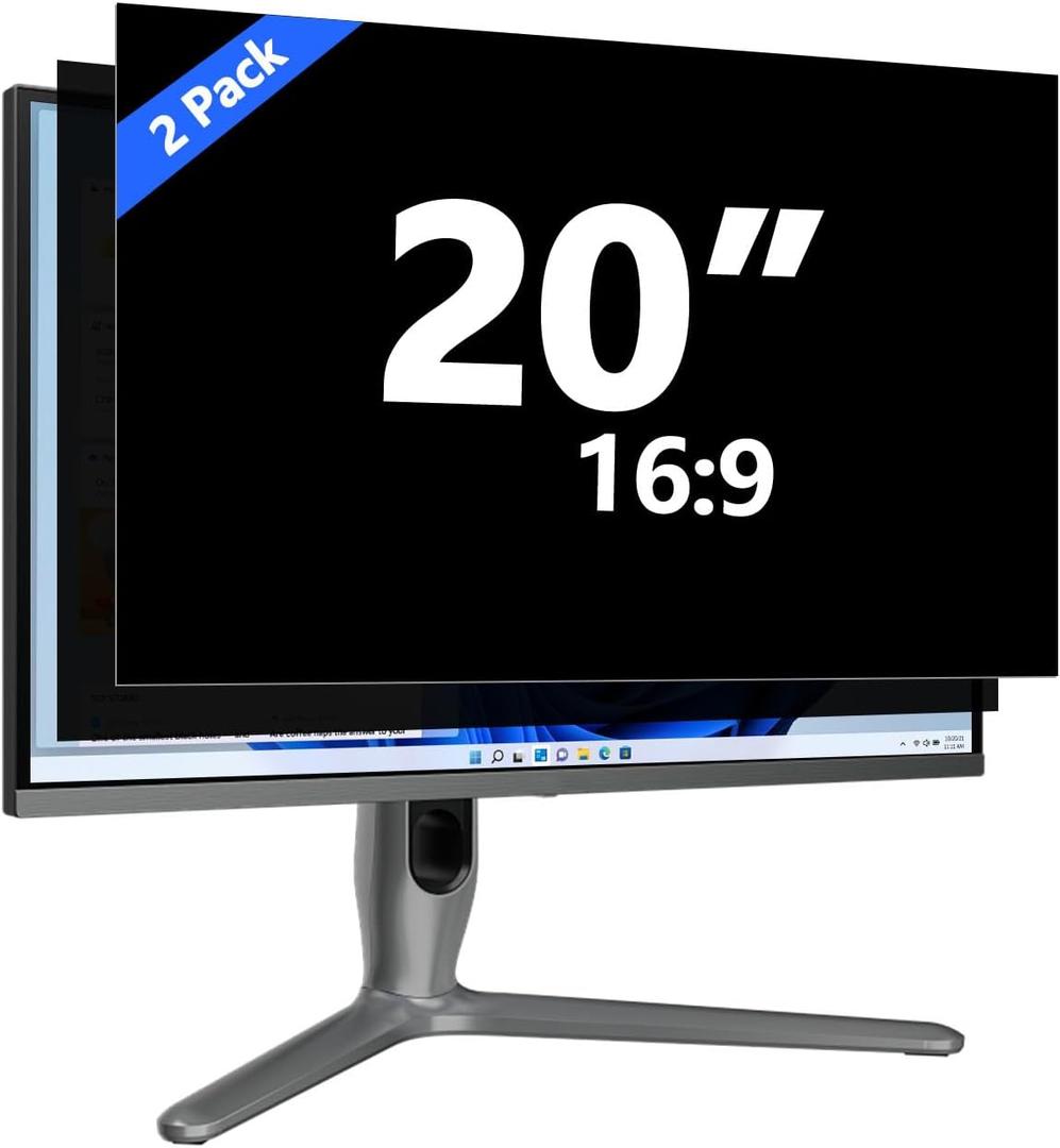 [2-Pack] 20 Inch Computer Privacy Screen for 16:9 Monitor, Removable Anti Glare Blue Light Filter & Anti-Scratch Protector Film - Eye Protection Privacy Shield for Desktop Monitors