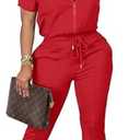 OCEANLUX Women's Lounge Tracksuit Set Two Piece Full Zip Up Short Sleeve Jacket & Drawstring pants Outfits, Size S