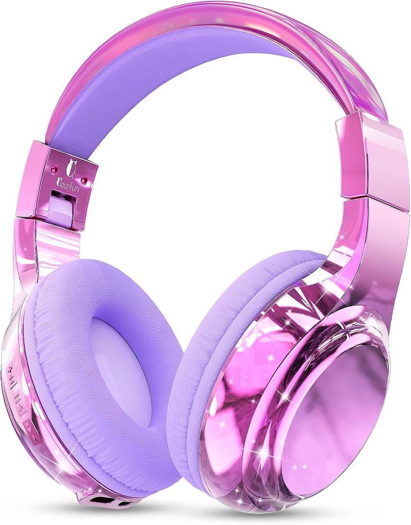 QearFun Kids Bluetooth Headphones, 60H Playtime, 74/85/94dB Safe Volume Limit, Metallic Gradient Wireless Headset with HD Mic, Fast Charging, Foldable, Wired 3.5mm Mode for School/Tablet/Travels
