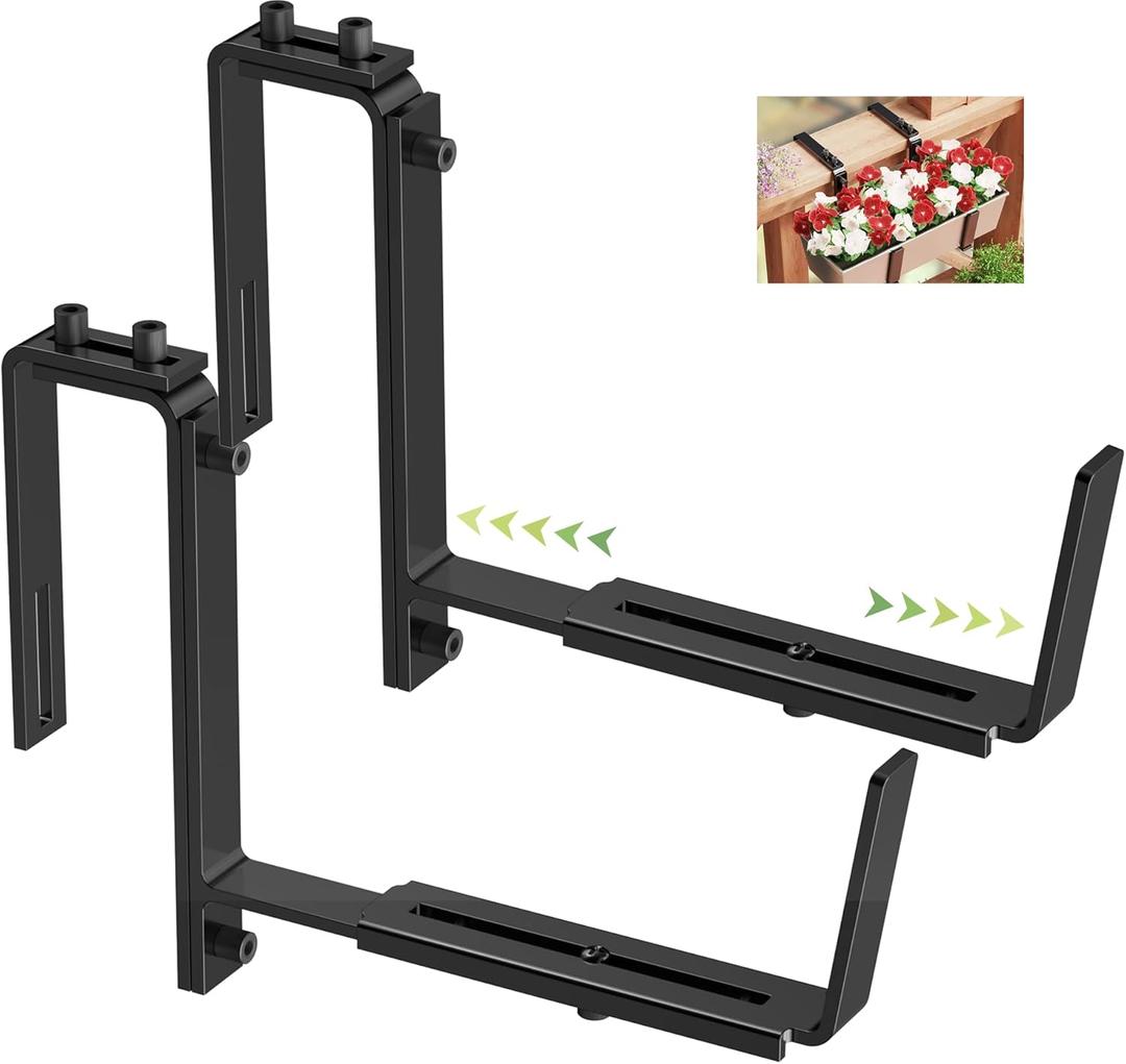 Y&M 2 PCS Window Boxes Planters Adjustable Planter Box Brackets , Heavy Duty Wall Mounted Hooks Hangers for Flower Baskets Holder Durable, Hanging Brackets for Fence Patio Garden Balcony