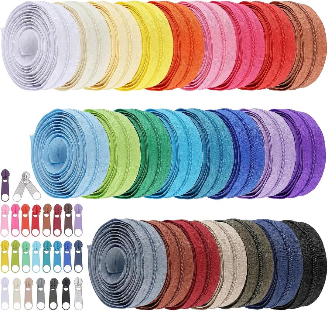 72 Yards 24 Pcs Sewing Zippers Bulk #3 Nylon Coil Zippers 24 Color Assorted Zipper for Sewings with 260 Zipper Sliders for DIY Sewing Crafts, Bag Clothes Purse and Tailoring Supplies