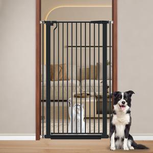 Fairy Baby 51.18" Extra Tall Cat Gate, 29.5"-32.6" Adjustable Width Auto Close Encrypted Tall Pet Dog Gate, Cat Proof Metal Gate Indoor for Doorway Stairs, Pressure Mounted Child Safety Gates, Black