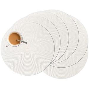 Zupro Round Placemats Set of 6,Braided 15 inch Table Mats Heat Resistant Non-Slip Washable,for Kitchen Dining Tables Four Seasons Dinner Parties Thanksgiving Christmas and Everyday Use.White