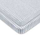 Elys & Co. Waterproof Pack and Play/Mini Crib Sheets  All-in-One Mattress Protector and Fitted Playard Sheets  Jersey Cotton  Blue Splash & Stripes, Baby Boy Nursery Bedding Essential  2-Pack