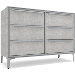 tinge Naima Premium 6 Drawer Fabric Dresser - Heavy Duty Metal Frame with Sag-Proof Storage Drawers for Clothes - Durable Silver Bedroom Chest & Sleek Metal Handles