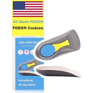Plantar Fasciitis Inoles Heel Cup Arch Support InsertPORON Cushion - Made in USA Heel Pain, Heel Spurs, Flat Feet, Tendonitis, Shock Absorption (Gray, Women 6-11.5 / Men 4.5-9.5)