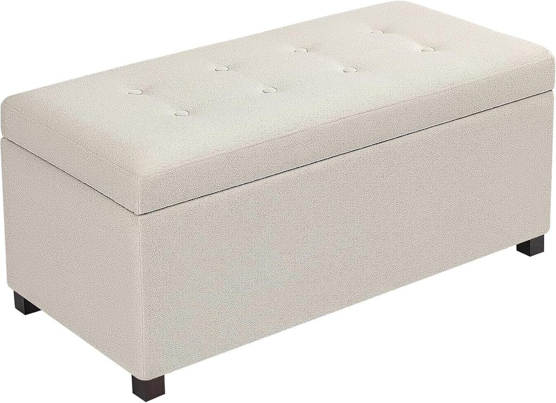 Homebeez Storage Ottoman Bench, End of Bed Rectangle Upholstered Bench, Tufted Foot Rest Stool for Bedroom, Living Room, Entryway, Beige