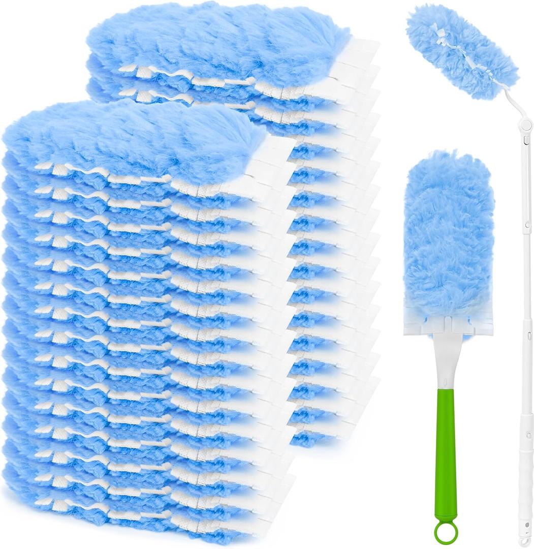 30 Pack Heavy Duty Duster Refills Compatible with Swiffer Dusters,Disposable Dusters Kit for Cleaning Dusting Furniture Blind Ceiling Fan,30 Pack 360 Feather Dusters,1 Handle,1 Upgrade Telescopic Hand