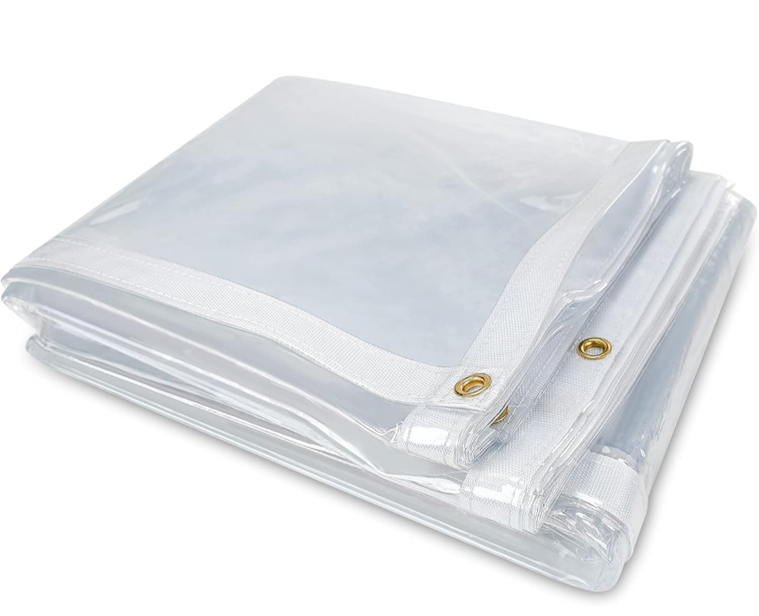 8 x 20FT Outdoor Clear Tarp Curtain Waterproof Wind-Proof 24 Mil Transparent Vinyl Tarp for Patio Pergola Garden Canopy Rainproof Anti-Tear PVC Thick Cover with Grommets