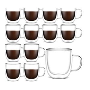 Gerrii Double Walled Glass Coffee Mugs with Handle 10 oz Insulated Borosilicate Glass Cappuccino Mugs Clear Espresso Cups for Home Office Coffee Tea Espresso Latte Milk and Hot Cold Beverages(12 Pack)