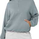 ODODOS Women's Modal Soft Cinchable Sweatshirts Half Zipper Funnel Neck Oversize Pullover with Pockets, Grey Blue, Medium