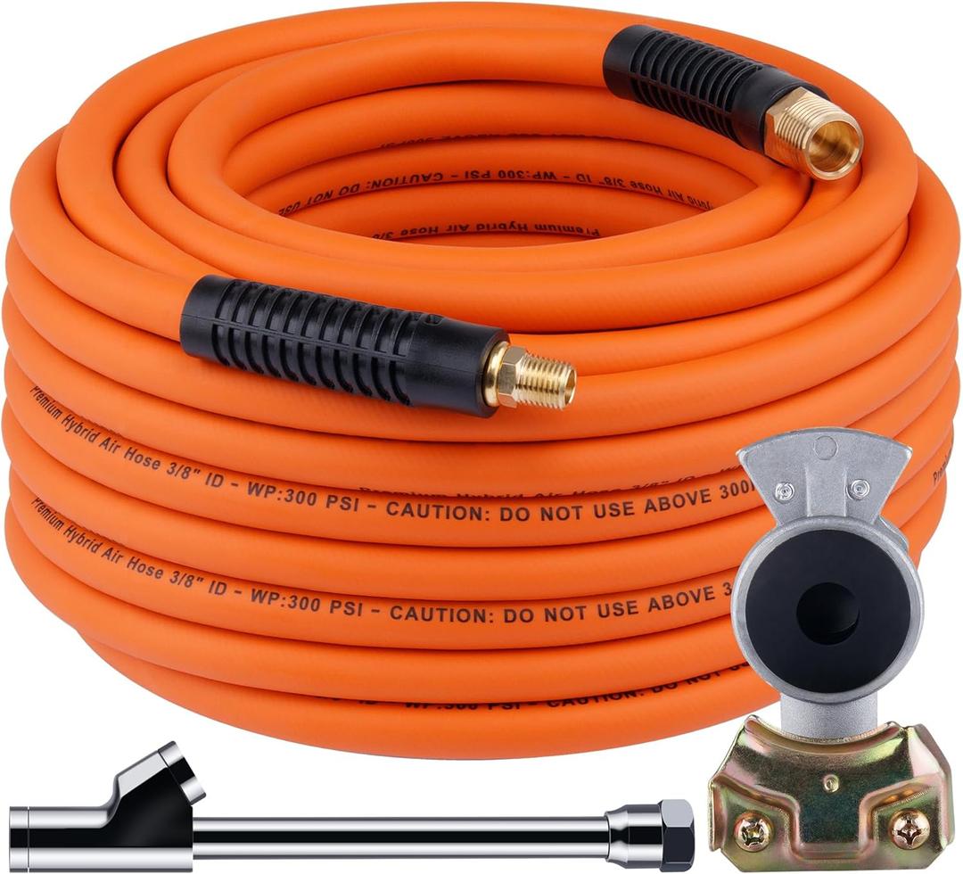 Truck Tire Inflator Kit, 3/8 x 50FT Hybrid Air Hose with 1/4" Chuck and 1/2" NPT Universal Gladhand Connection (Orange)