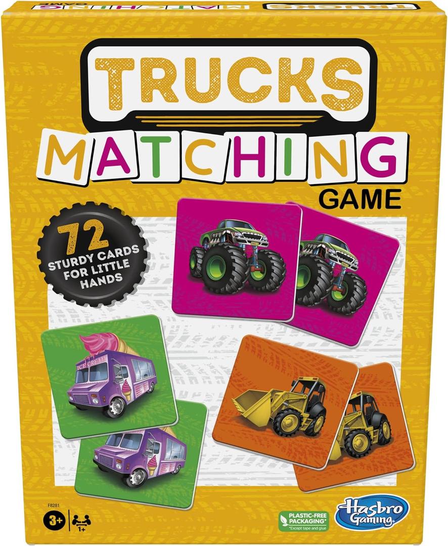 Hasbro Gaming Trucks Matching Game, Fun Preschool Board Game for 1+ Players, Memory Card Games for Kids, Set, Ages 3+