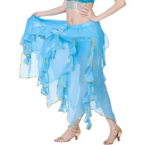 Hdhdeueh Women Dancing Costume Skirt Belly Dance Costume Skirt with Gold Edge Chiffon Belly Dance Skirt