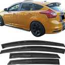 IKON MOTORSPORTS Tape On External Window Visors, Compatible with 2012-2018 Ford Focus, Sun Rain Guard Vent Deflector Smoke Slim Style 4Pcs
