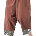 DOSLAVIDA Men's Linen Harem Capri Pants Loose Fit Yoga Beach Shorts Elastic Waist Wide Leg Baggy Cropped Trousers,2XL