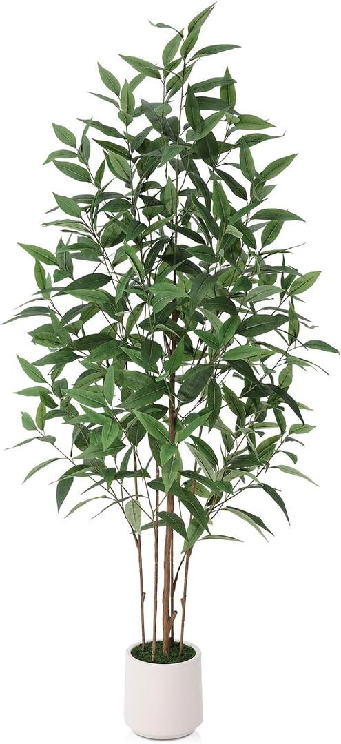 Ferrgoal Artificial Eucalyptus Tree5FT UV Resistant Fake Outdoor Plants,Artificial Plants Indoor with White Planter,Silk Leaves,Faux Tree for Home Decor Floor Porch Liveing Room