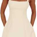 DAAWENXI Women's Casual Square Neck Sleeveless Tank Top Flare Mini Dress A Line Party Club Dresses (Beige)