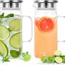 2 Pcs Glass Pitcher with Lid and Spout, Glass Carafe for Hot/Cold Water with Handle, Iced Tea Pitchers Beverage Pitchers for Fridge Coffee, Juice and Homemade(Stainless Steel,27 oz)