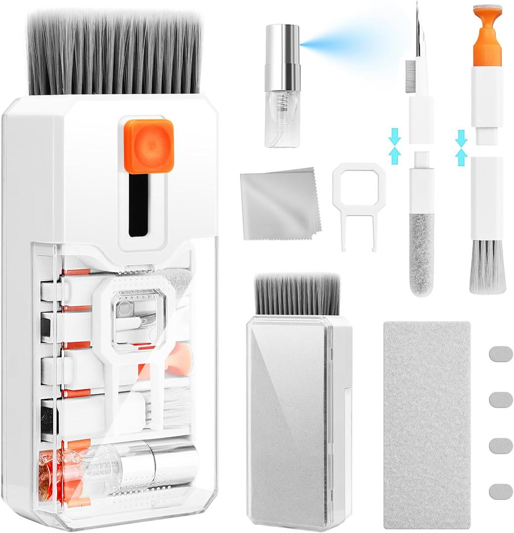Keyboard Cleaning Kit Laptop Cleaner, 10-in-1 Computer Screen Cleaning Brush Tool, Multi-Function PC Electronic Cleaner Kit Spray for iPad iPhone Pro, Earbuds, Camera Monitor, All-in-one with Patent (White)