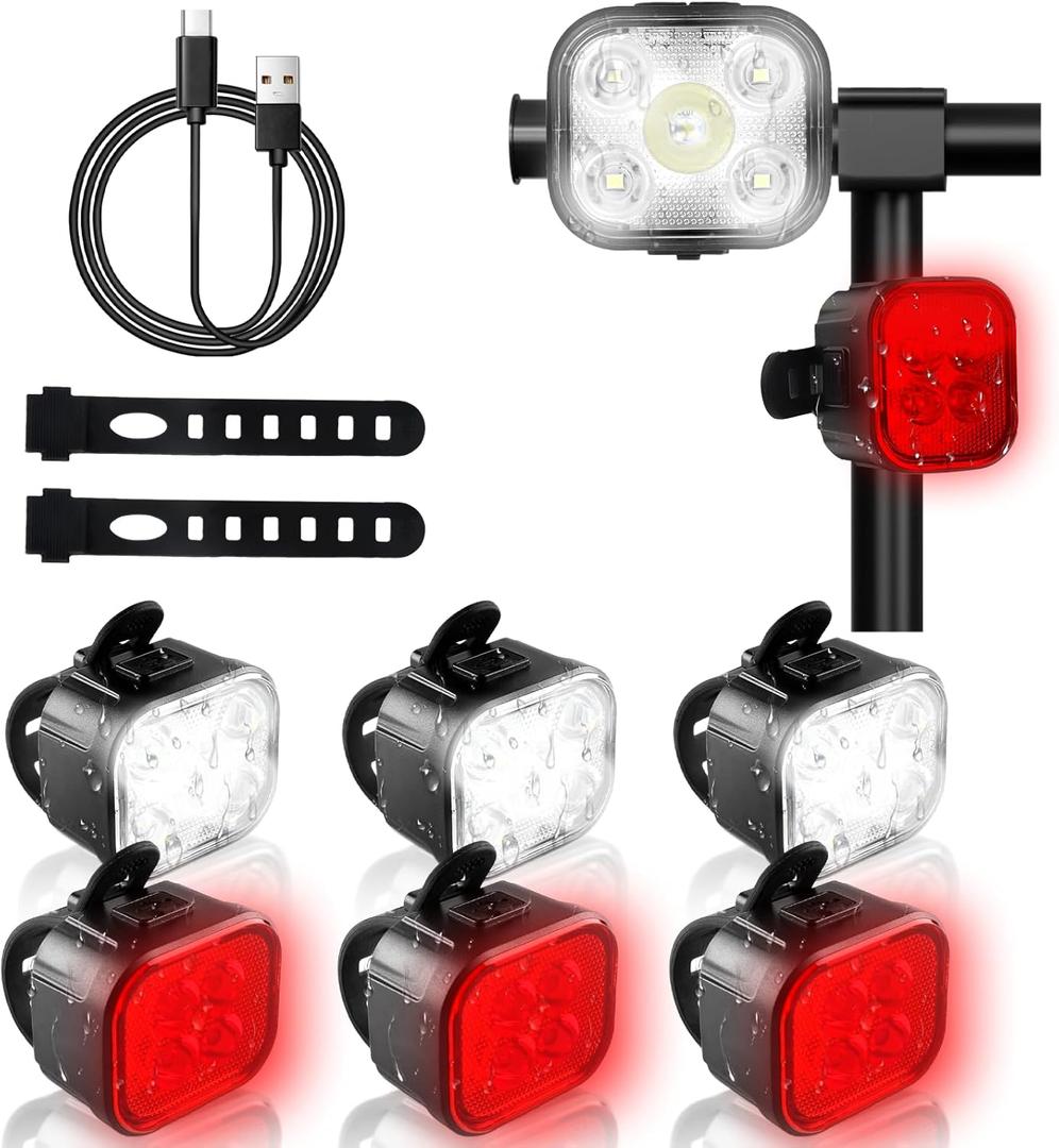 KunHe Bike Lights for Night Riding USB Rechargeable Bike Lights Front and Rear 8+12 Modes Bike Light Set Bicycle Lights Headlight and Taillight Easy to Install (4 PACK)