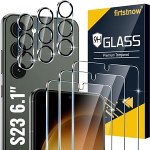 firtstnow 3 Pack for Samsung Galaxy S23 Screen Protector Tempered Glass + 3 Pack Camera Lens Protector, Military Grade Shatterproof, 9H Hardness, Fingerprint Unlock, HD Clear Case Friendly 6.1 Inch (Transparent)