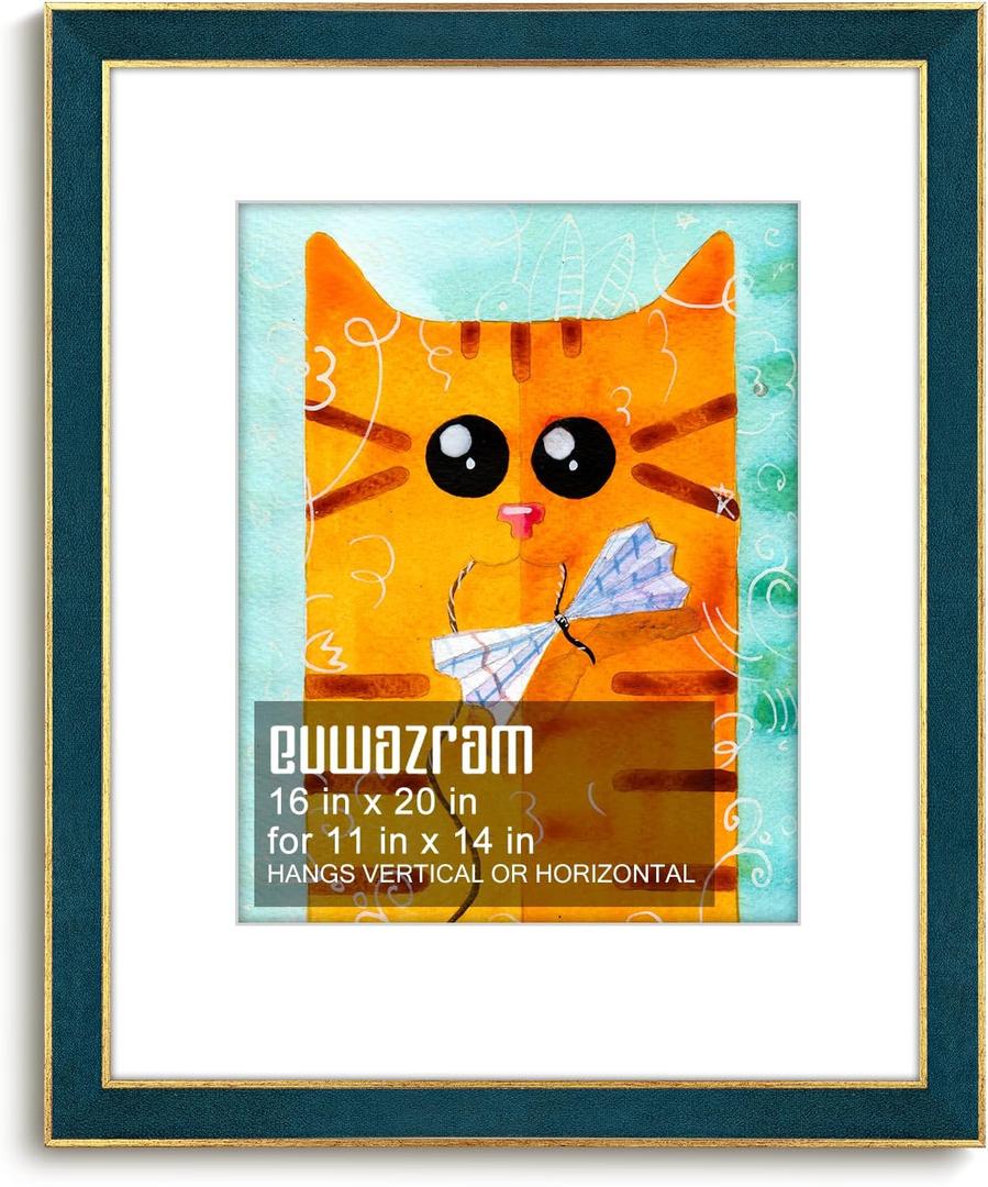 Suede 16x20 Frame - Single Frame, Christmas Elegant Navy Blue 16 x 20 Poster Frame with Mat for 11x14, 16x20 Picture Frames for Artwork, Puzzles, Photos and Movie Posters