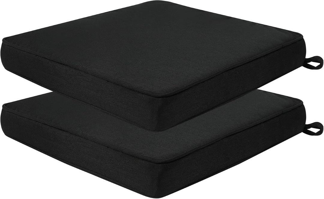 FUNHOME Outdoor Chair Cushions 18x18 Inch,Set of 2,Water Resistant Chair Pads with Ties,Square Seat Cushion 18"x18"x2.5",Patio Chair Cushion for Garden,Backyard Furniture(Black)