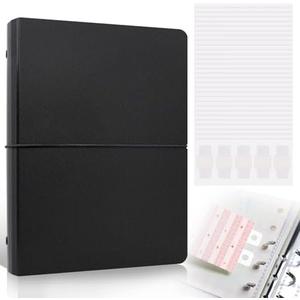 Dajino Refillable A5 Binder 6 Ring Cover for Planner Budget Journal Notebook Making with 300 PCS Binder Sheet Converter Sticker, Loose Leaf Cover with 25mm Inner Diameter Ring (Smooth-black)