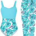 UNIFACO Girls Swimsuit Size 8-10 One Piece Neon Bathing Suit with Mesh Cover Up Adjustable Straps Swimwear