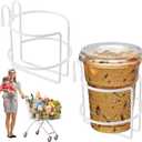 Stanley 2 Pcs Shopping Cart Cup Holder with Bottom Bar, Updated Portable Grocery Cart Drink Holder Reusable Stainless Steel Cup Holder for Hanging Coffee Cup Baby Bottle (White)