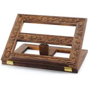Adjustable Wooden Bible Stand Carved Bible Holder Missal Stand Book Display for Reading Folding Religious Prayer Wooden Holy Book Holder 12.99 x 10.04 Inches(Dark Brown)