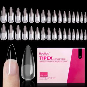 Beetles Tipex Instant Apex Nail Tips, 192Pcs Medium Stiletto Acrylic Nails Pre-Building Pre-Etched Thicker Gel Nail Tips - 16 Sizes Strong Full Cover for Women
