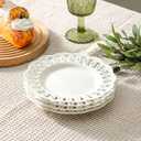 fMBB Round Appetizer Plate with Scalloped Edge Lace Rim, Set of 4, White 8 inch Ceramic Dessert Plates, Small for Cake Snack Side Dish, Microwave and Dishwasher Safe