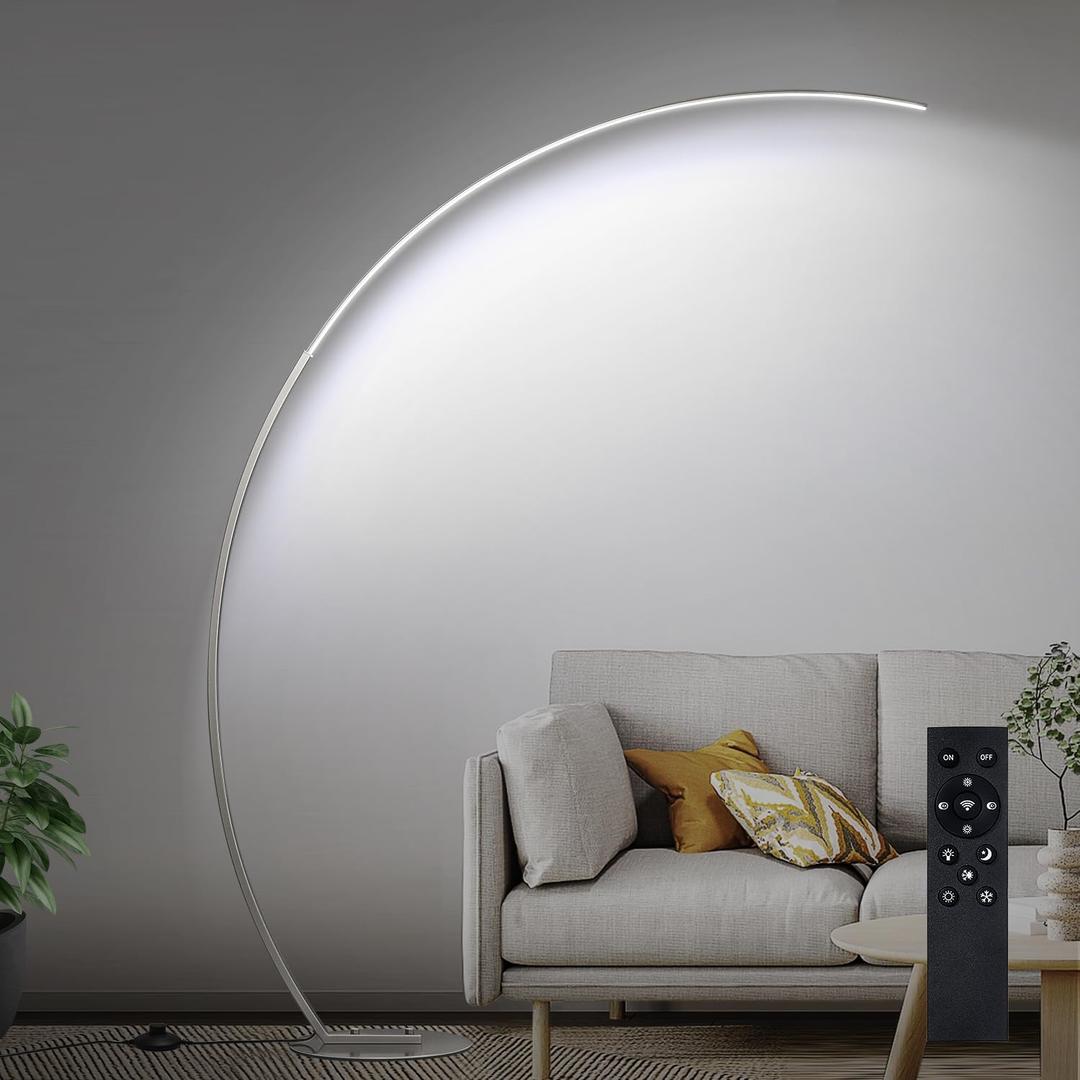 Dimmable LED Floor Lamp with 3 Color Temperatures, Ultra Bright 2000LM Brushed Nickel Arc Floor Lamps for Living Room, Modern Tall Lamp with Remote Control Reading Floor Lamp for Bedroom Office