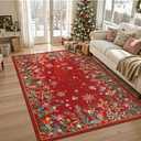 Wonnitar Christmas Entryway Rug 2x3, Red Botanical Kitchen Rug, Non-Slip Washable Small Rug Door Mat Indoor Snowflake Holiday Decor Carpet for Entry Bedroom Bathroom(Christmas Red, 2'x3')